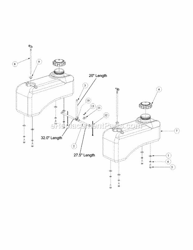 Fuel Tank Assembly Diagram and Parts List for M60-KW 53AB5DBX150-23-HP Cub Cadet Lawn Tractor